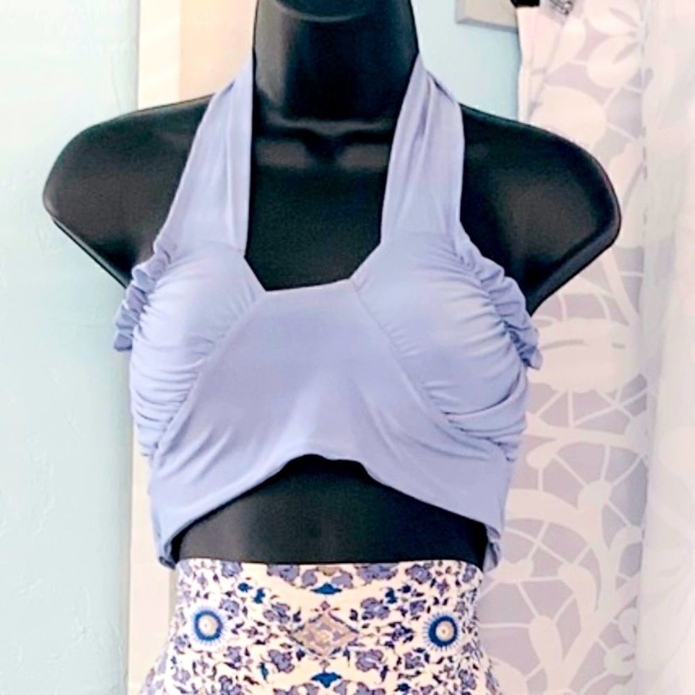 PrettyLittleThing Blue Crop Halter Top Size 12